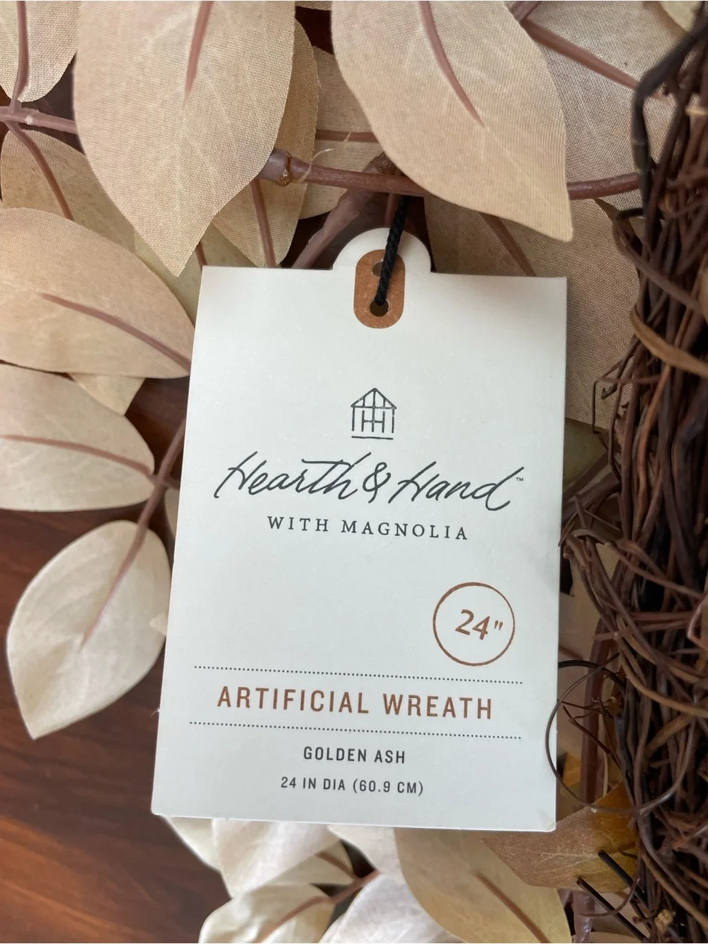 New Hearth & Hand Golden-Brown Leaf Autumn Wreath